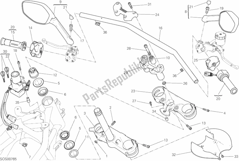 All parts for the Handlebar of the Ducati Multistrada 1200 ABS Sport Pack Brasil 2017